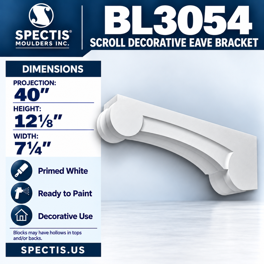 BL3054 Scroll Decorative Eave Bracket 7.25"W x 12.125"H x 40"P