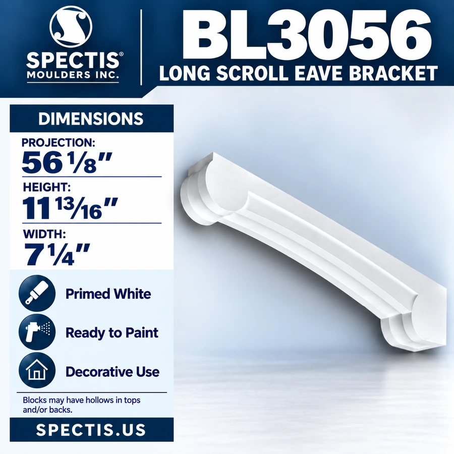 BL3056 Long Scroll Eave Bracket 7.25"W x 11.8125"H x 56.125"P