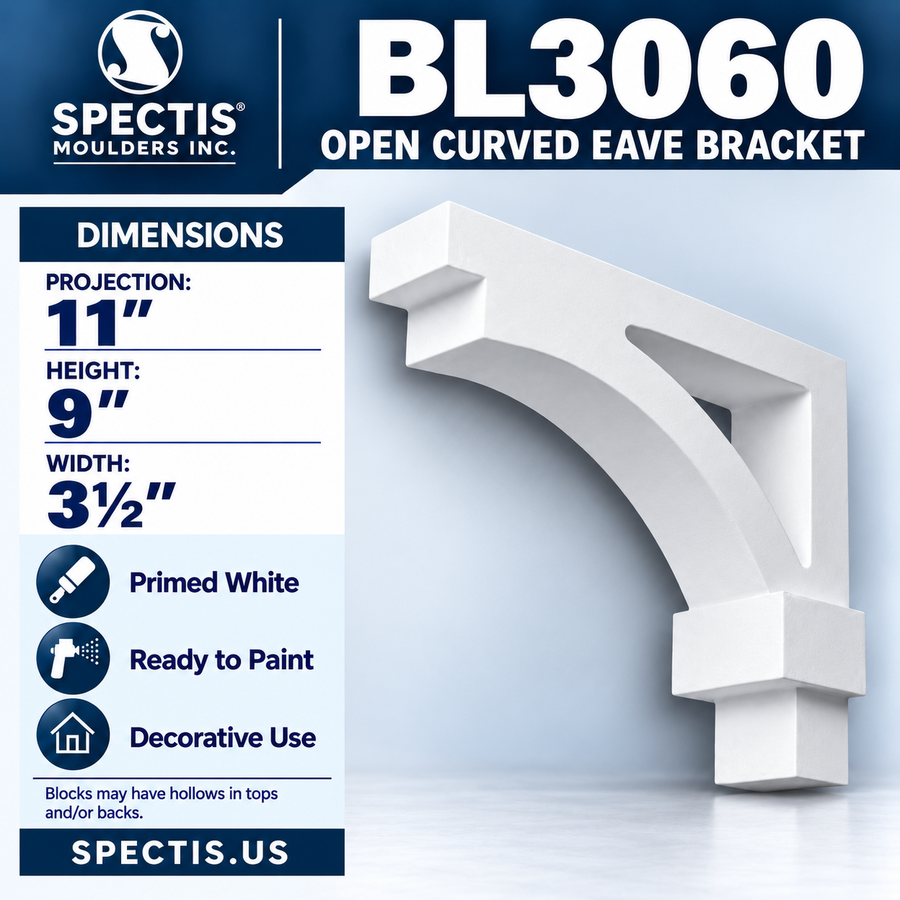 BL3060 Open Curved Eave Bracket 3.5"W x 9"H x 11"P