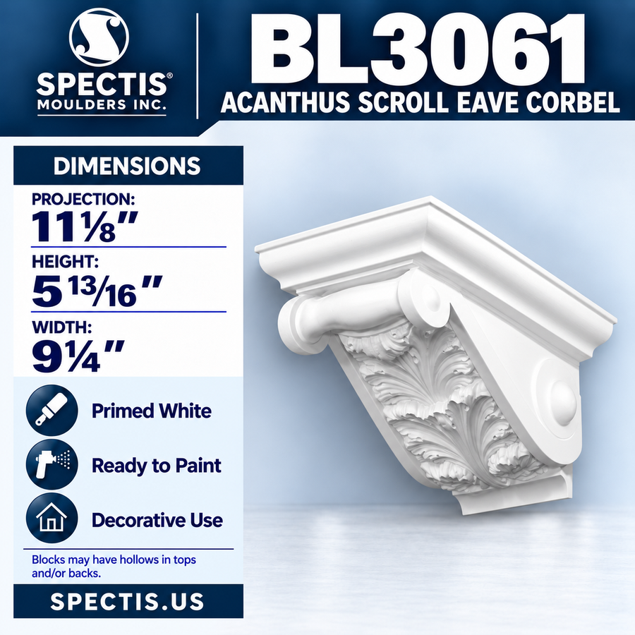 BL3061 Acanthus Scroll Eave Corbel 9.25"W x 5.8125"H x 11.125"P