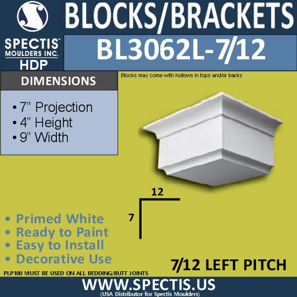 BL3062L-7-12 Eave Block or Bracket 9"W x 4"H x 7" P