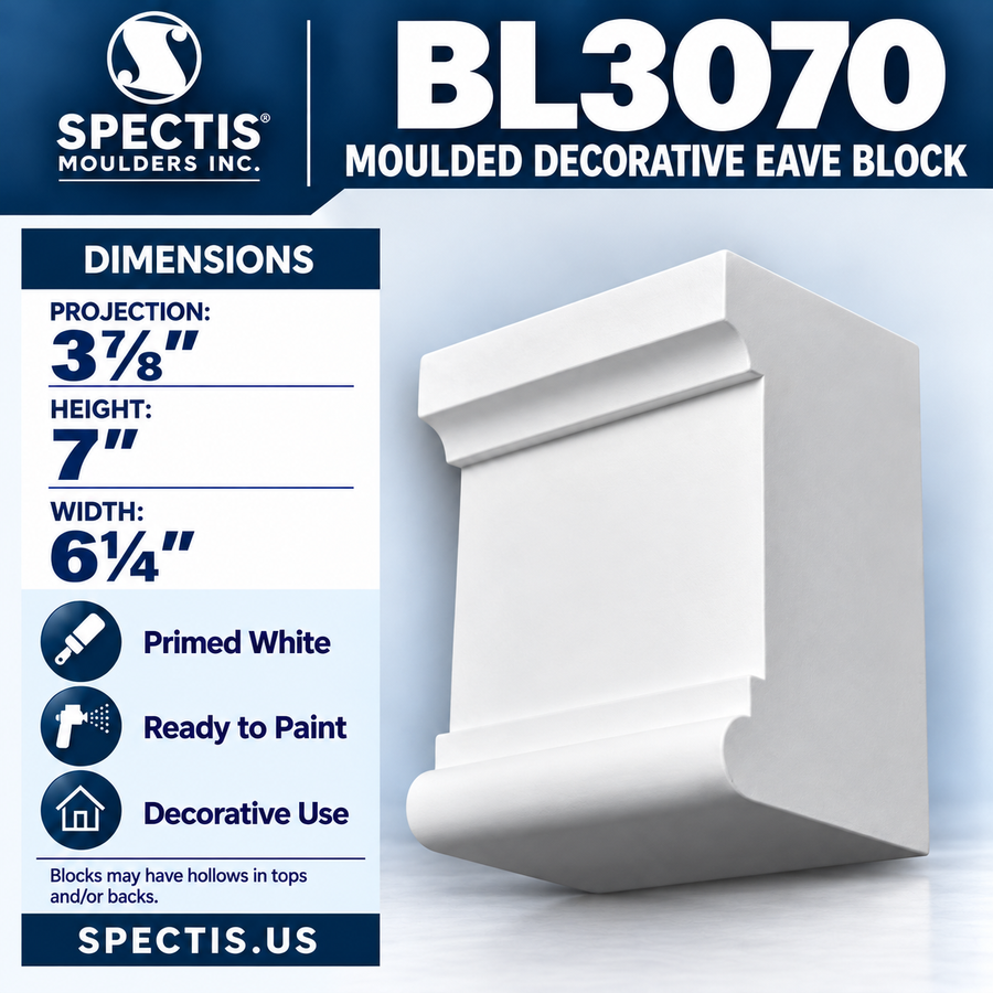 BL3070 Moulded Decorative Eave Block 6.25"W x 7"H x 3.875"P