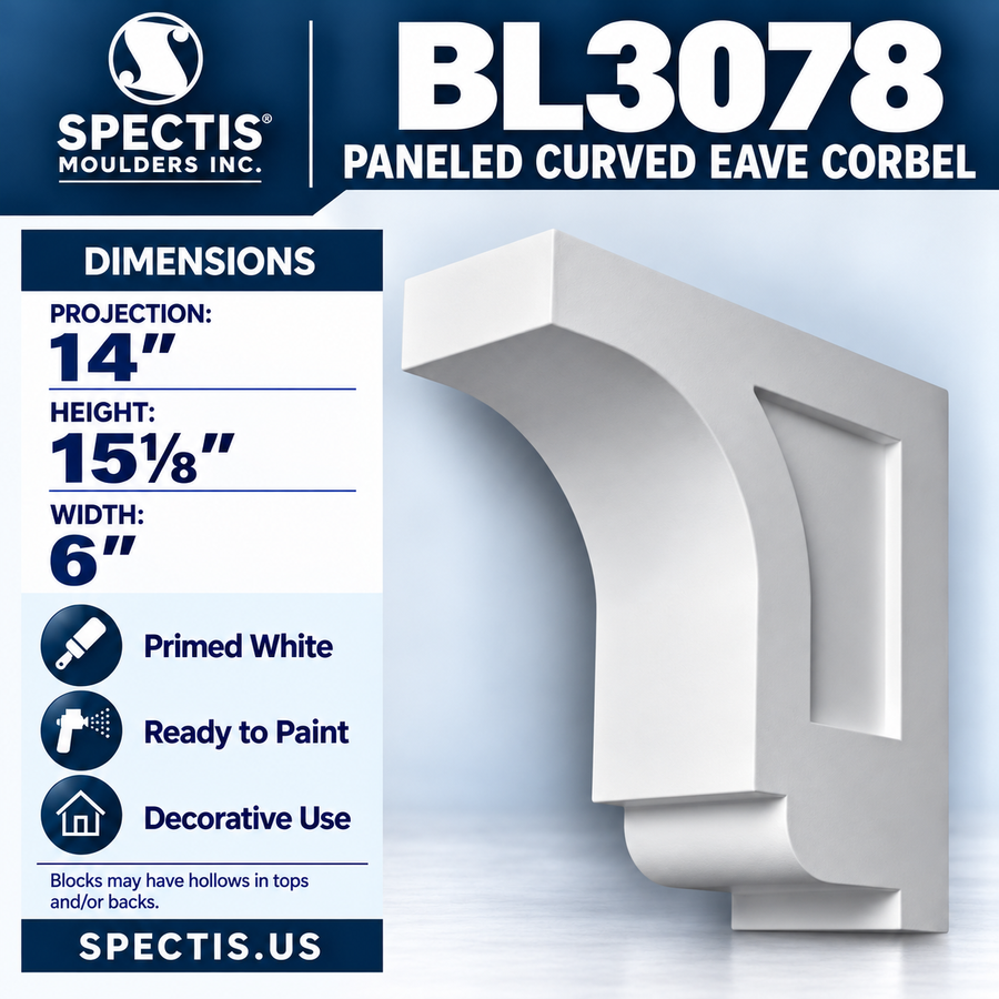 BL3078 Paneled Curved Eave Corbel 6"W x 15.125"H x 14"P