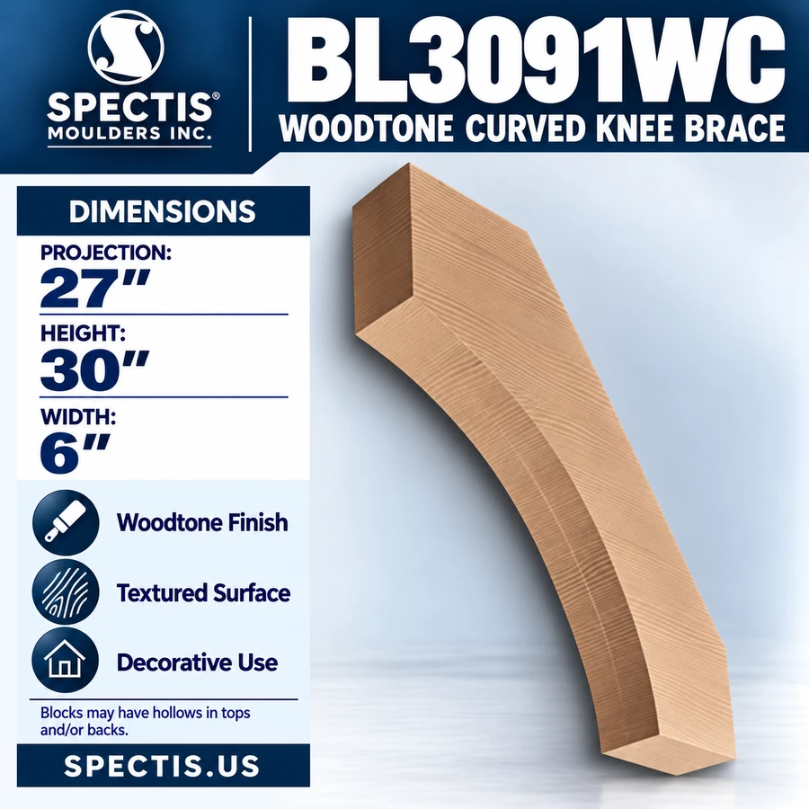 BL3091WC Woodtone Curved Knee Brace 6"W x 30"H x 27"P