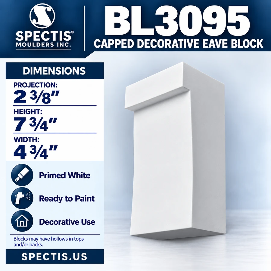 BL3095 Capped Decorative Eave Block 4.75"W x 7.75"H x 2.375"P