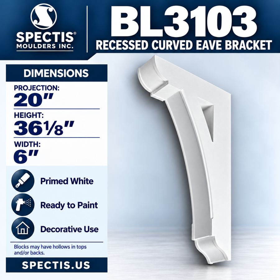 BL3103 Recessed Curved Eave Bracket 6"W x 36.125"H x 20"P