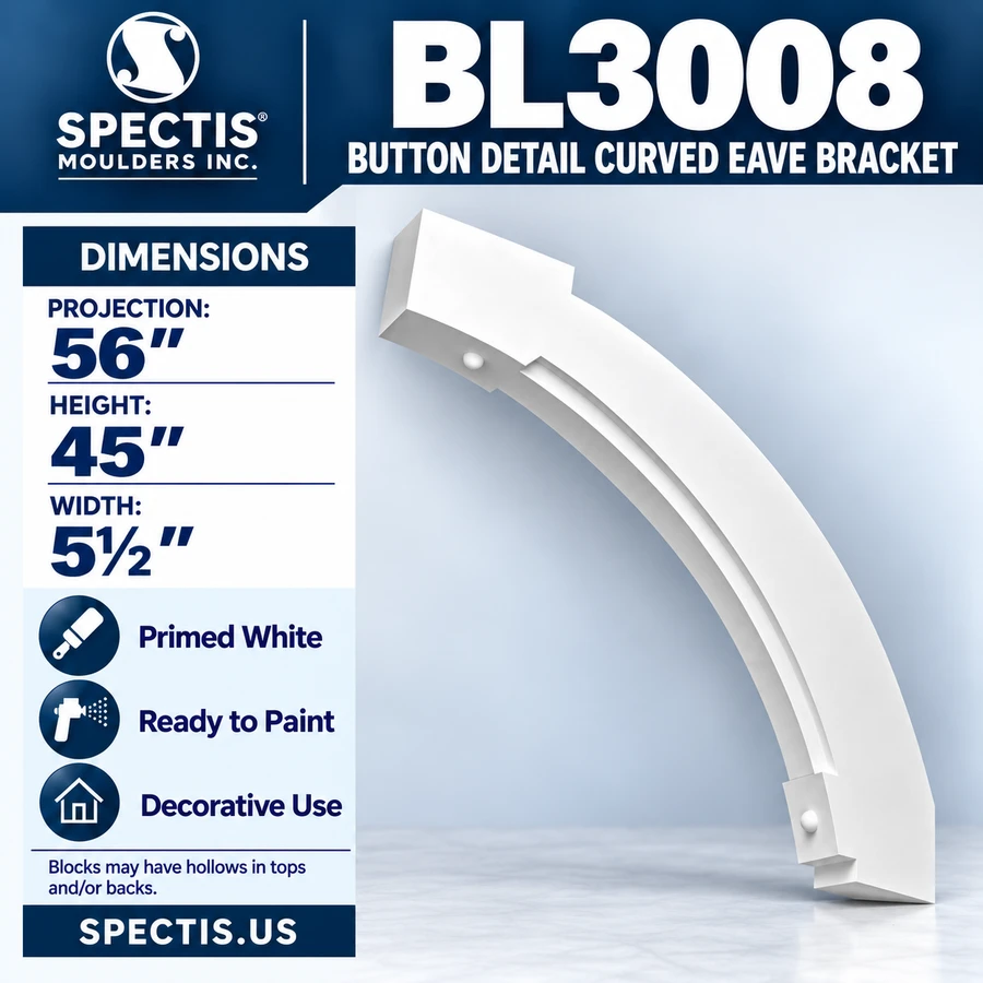 BL3008 Button Detail Curved Eave Bracket 5.5"W x 45"H x 56"P
