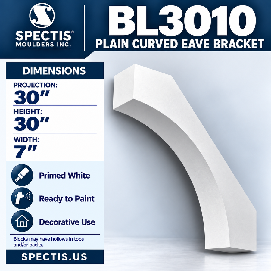 BL3010 Plain Curved Eave Bracket 7"W x 30"H x 30"P