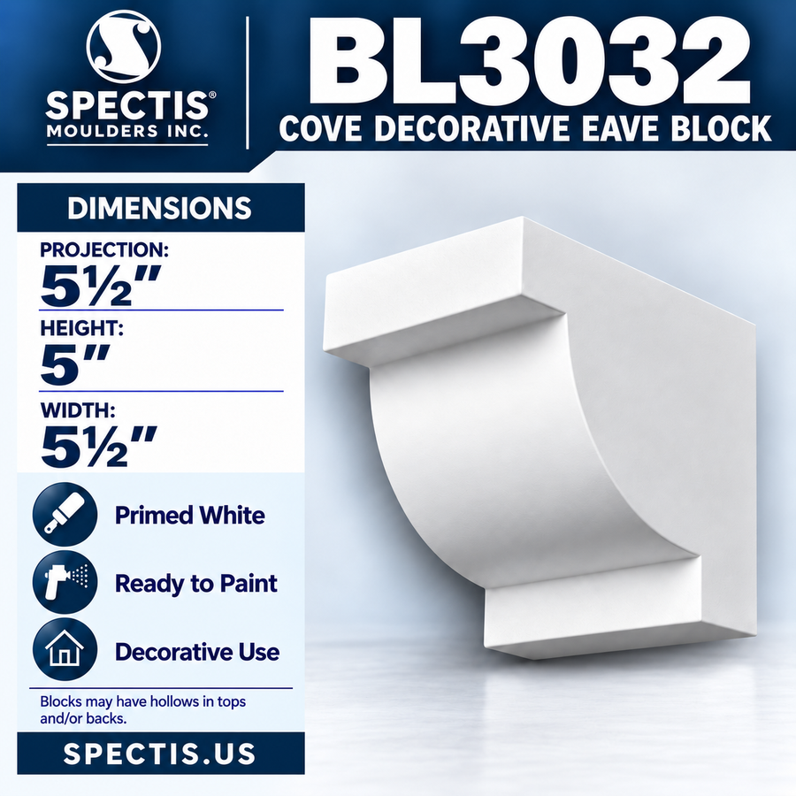 BL3032 Cove Decorative Eave Block 5.5"W x 5"H x 5.5"P