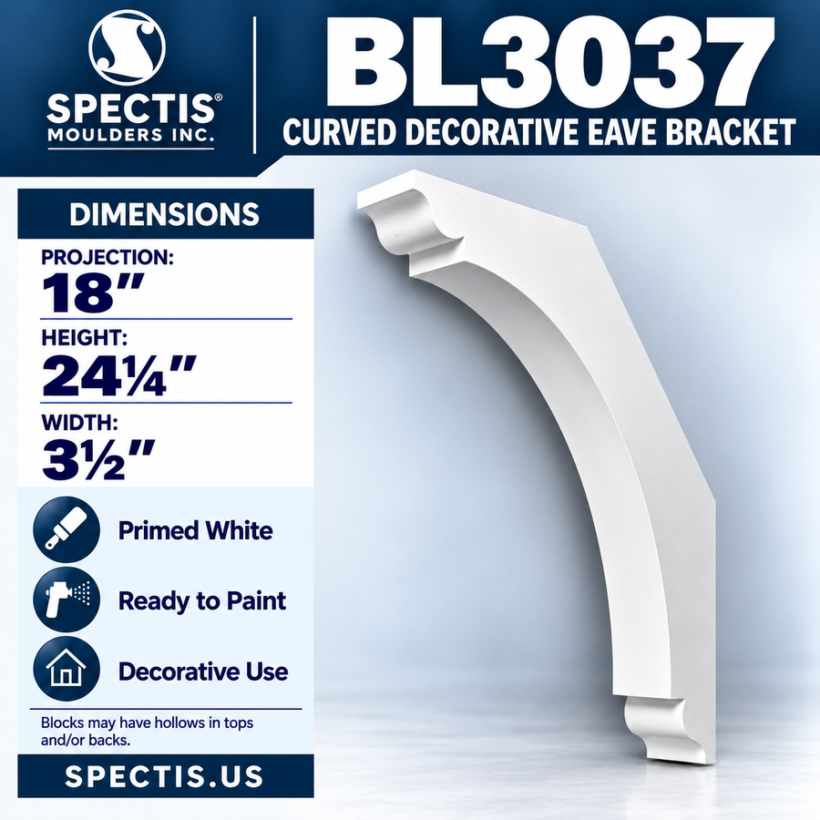 BL3037 Curved Decorative Eave Bracket 3.5"W x 24.25"H x 18"P