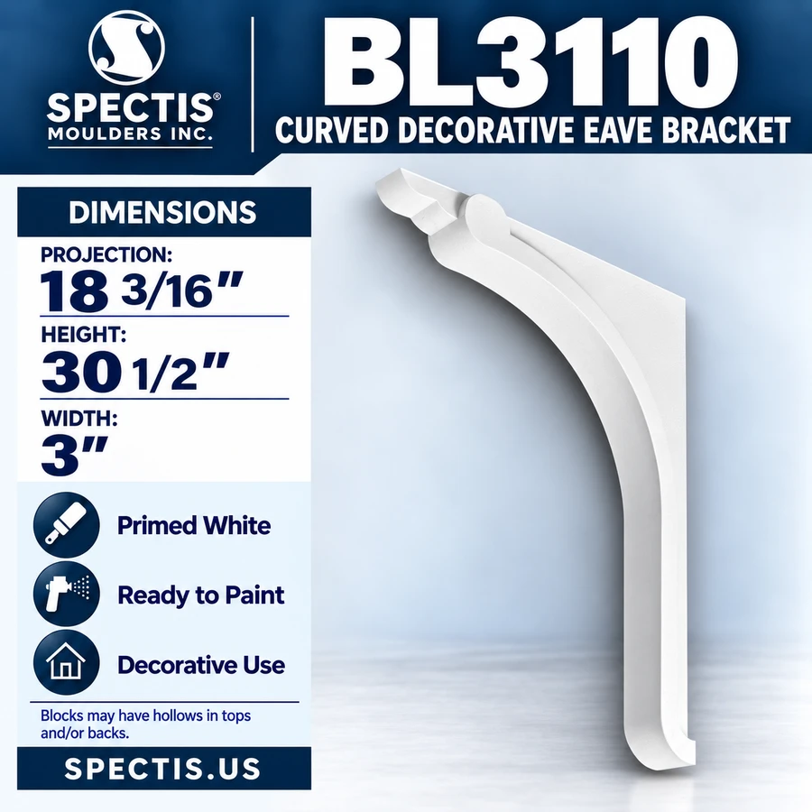 BL3110 Curved Decorative Eave Bracket 3"W x 30.5"H x 18.1875"P