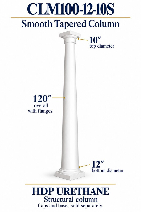 CLM100-12-10S Smooth Tapered Structural Column – 12″ bottom × 10″ top × 120″ overall – HDP urethane