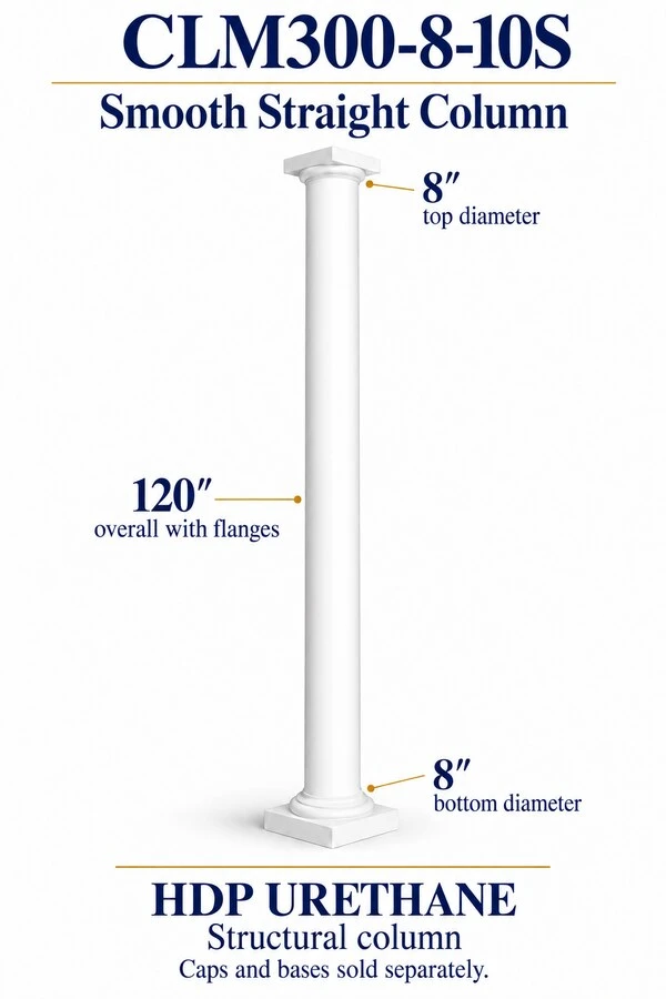 CLM300-8-10S Smooth Straight Structural Column – 8″ diameter × 120″ overall – HDP urethane