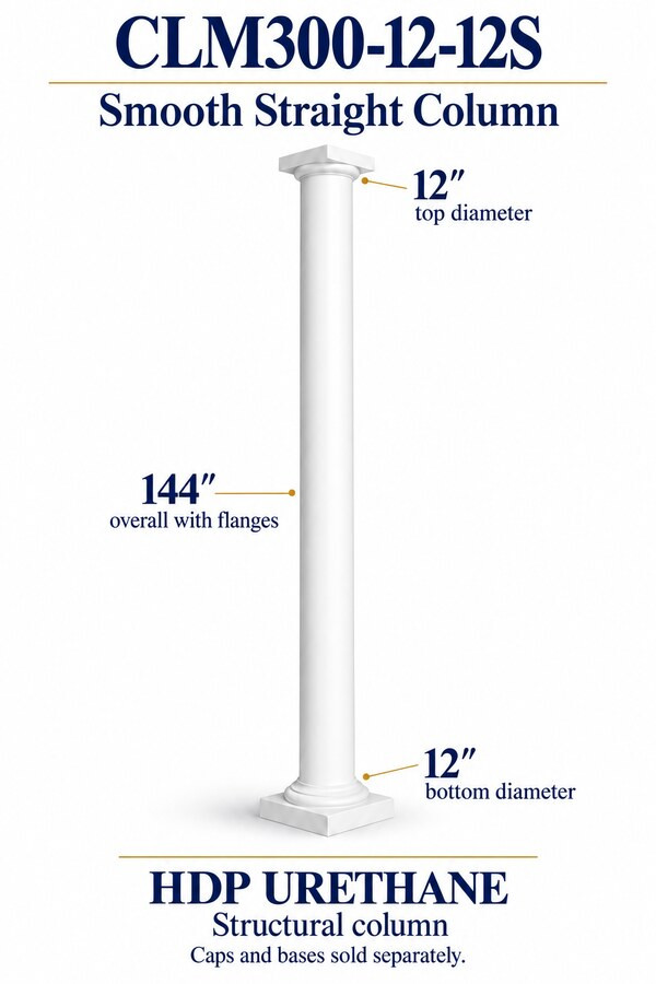 CLM300-12-12S Smooth Straight Structural Column – 12″ diameter × 144″ overall – HDP urethane