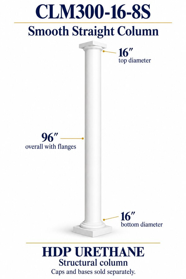 CLM300-16-8S Smooth Straight Structural Column – 16″ diameter × 96″ overall – HDP urethane