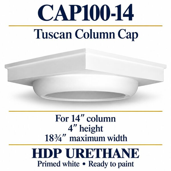CAP100-14 Tuscan Column Cap – 18¾″ maximum width × 4″ height | Fits 14″ column
