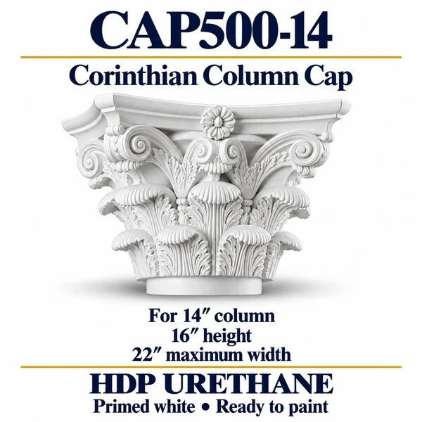 CAP500-14 Corinthian Column Cap – 22″ maximum width × 16″ height | Fits 14″ column