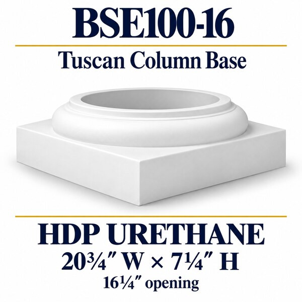 BSE100-16 Tuscan Column Base – 20¾″ W × 7¼″ H | 16¼″ opening – HDP urethane