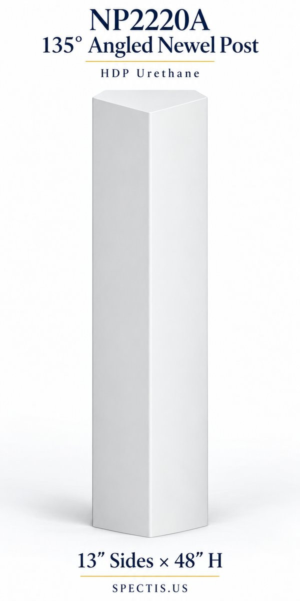 NP2220A 135° Angled HDP Urethane Newel Post – 13″ Sides × 48″