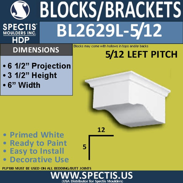 BL2629L-5/12 Left Eave Block 6"W x 3.5"H x 6.5" P