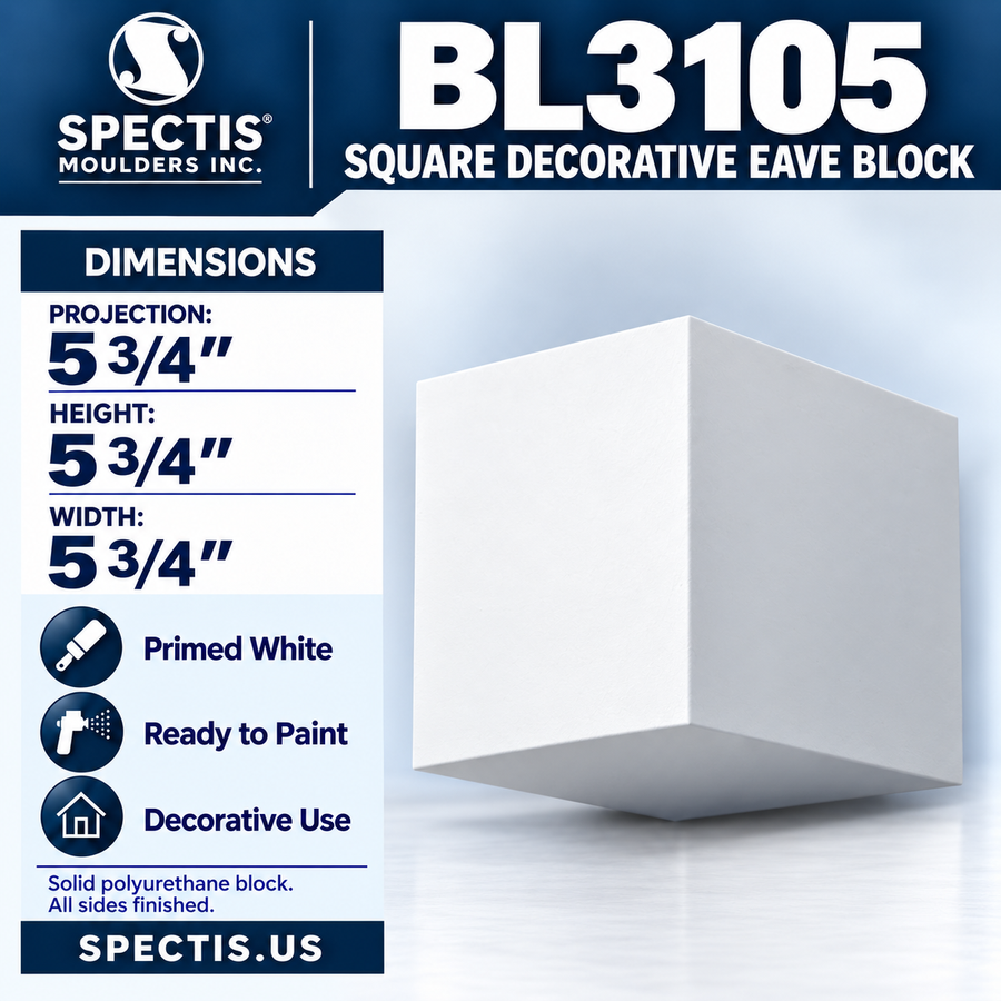 BL3105 Square Decorative Eave Block 5.75"W x 5.75"H x 5.75"P
