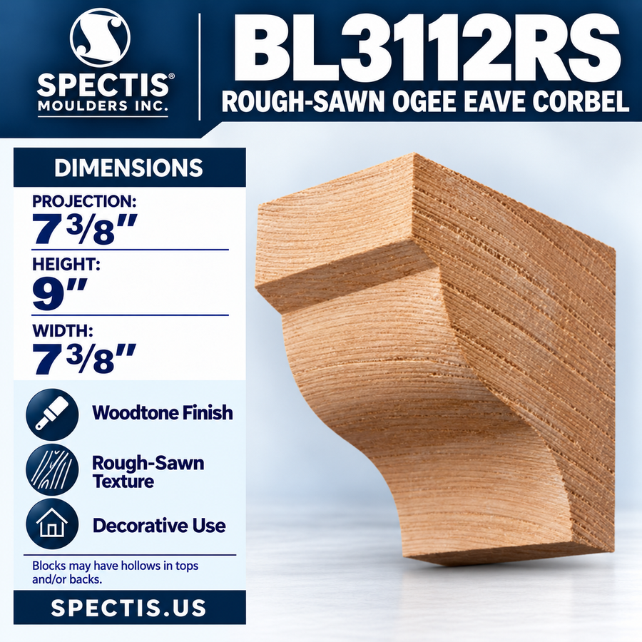 BL3112RS Rough-Sawn Ogee Eave Corbel 7.375"W x 9"H x 7.375"P