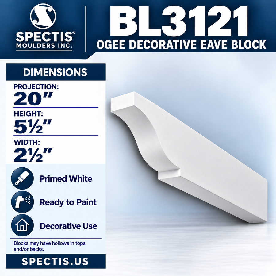 BL3121 Ogee Decorative Eave Block 2.5"W x 5.5"H x 20"P