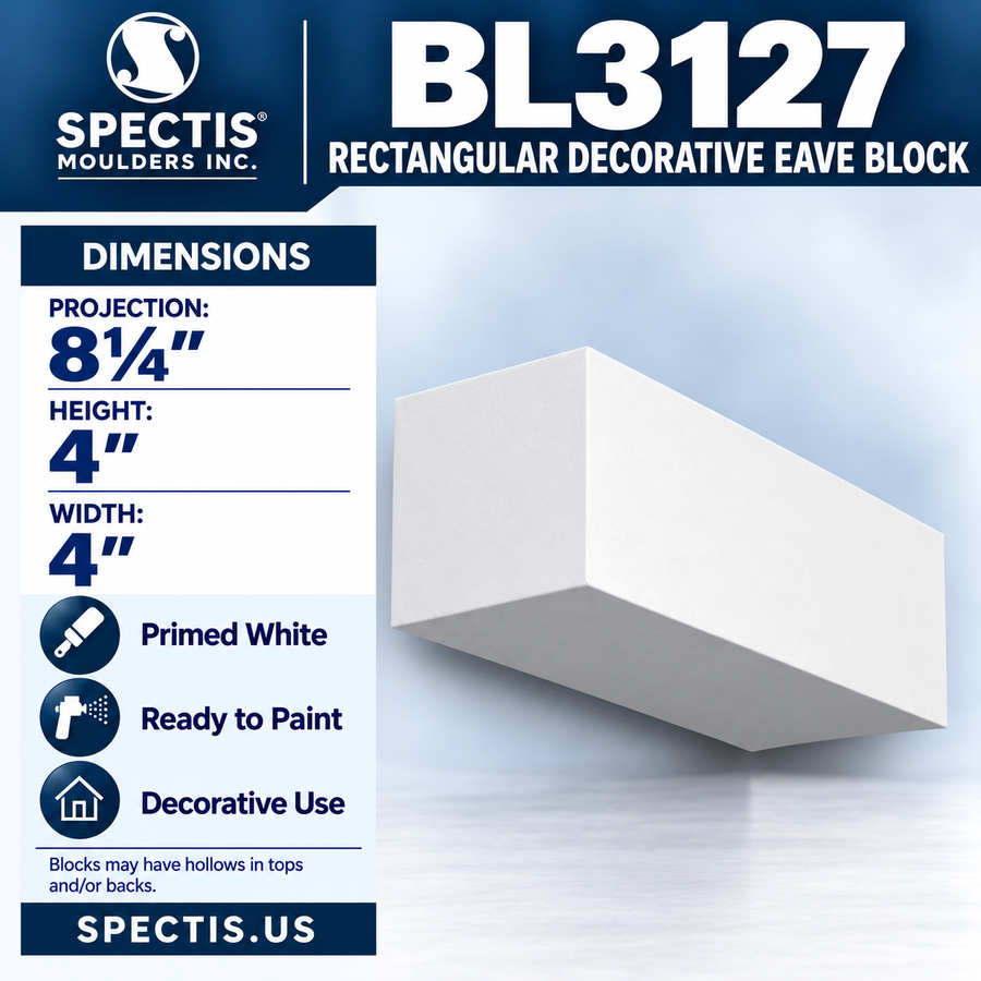BL3127 Rectangular Decorative Eave Block 4"W x 4"H x 8.25"P