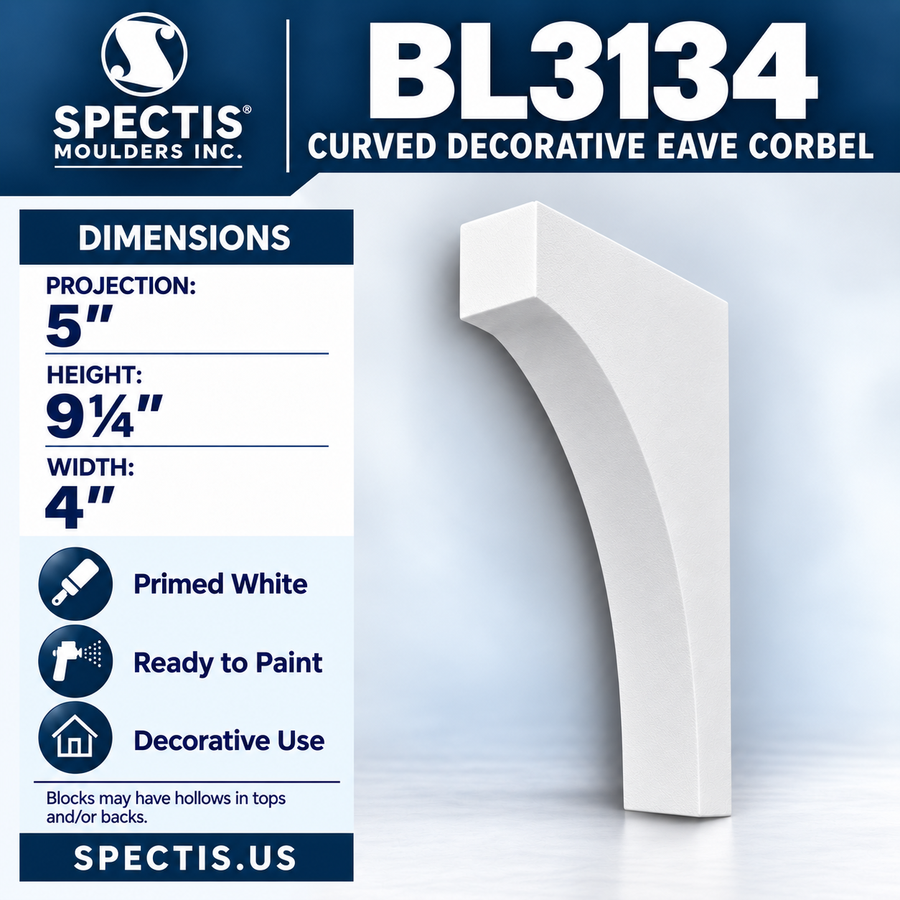 BL3134 Curved Decorative Eave Corbel 4"W x 9.25"H x 5"P