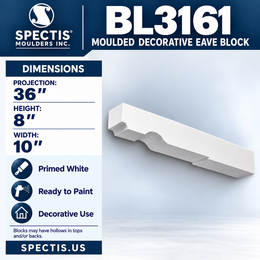 BL3161 Moulded Decorative Eave Block 10"W x 8"H x 36"P