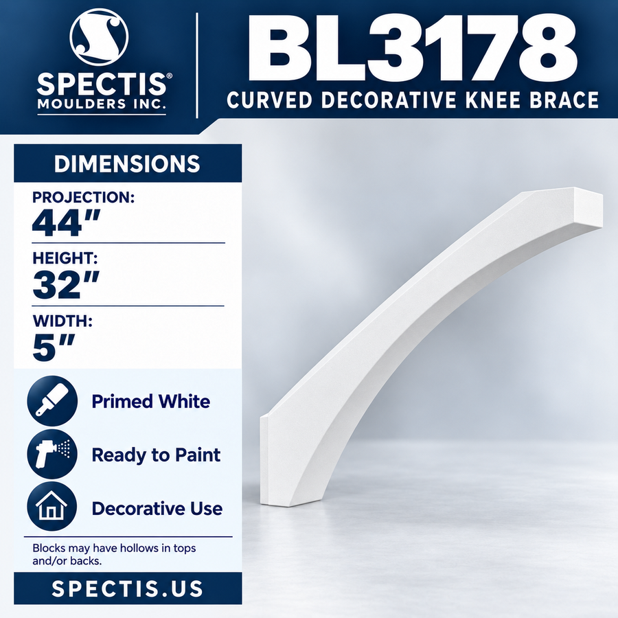 BL3178 Curved Decorative Knee Brace – 5″ W × 32″ H × 44″ Projection