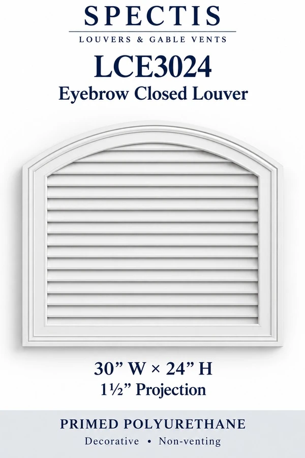 LCE3024 Eyebrow Closed Louver — 30″ W × 24″ H × 1½″ projection — decorative, non-venting