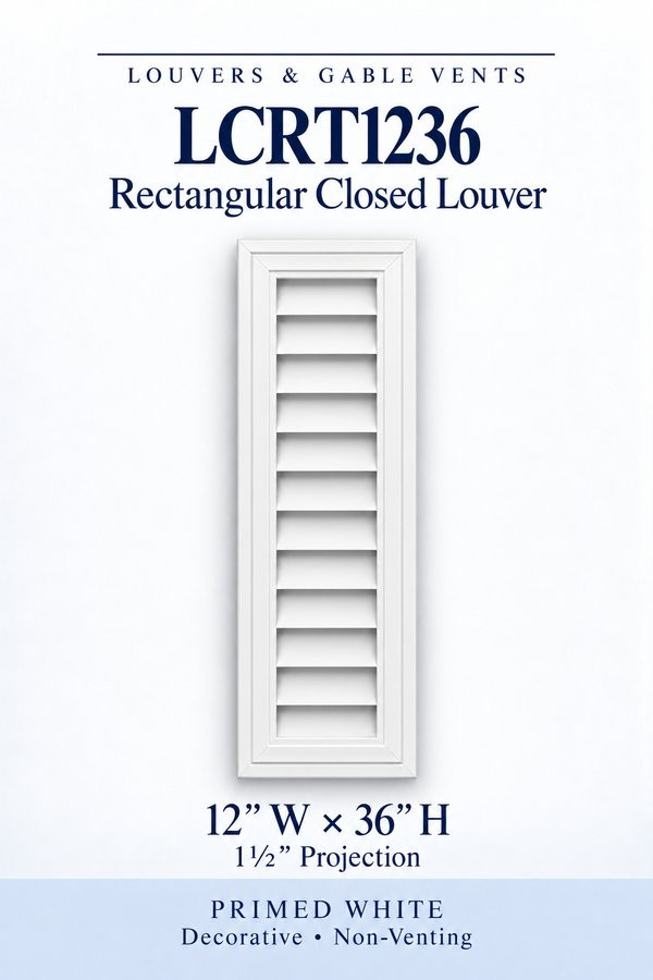 LCRT1236 Rectangular Closed Louver — 12″ W × 36″ H — Primed White