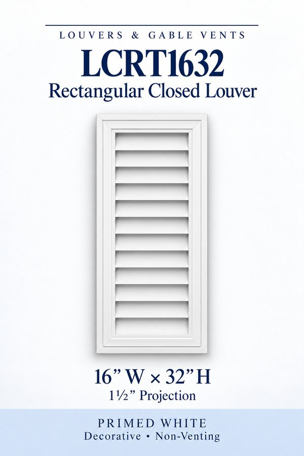 LCRT1632 Rectangular Closed Louver — 16″ W × 32″ H — Primed White