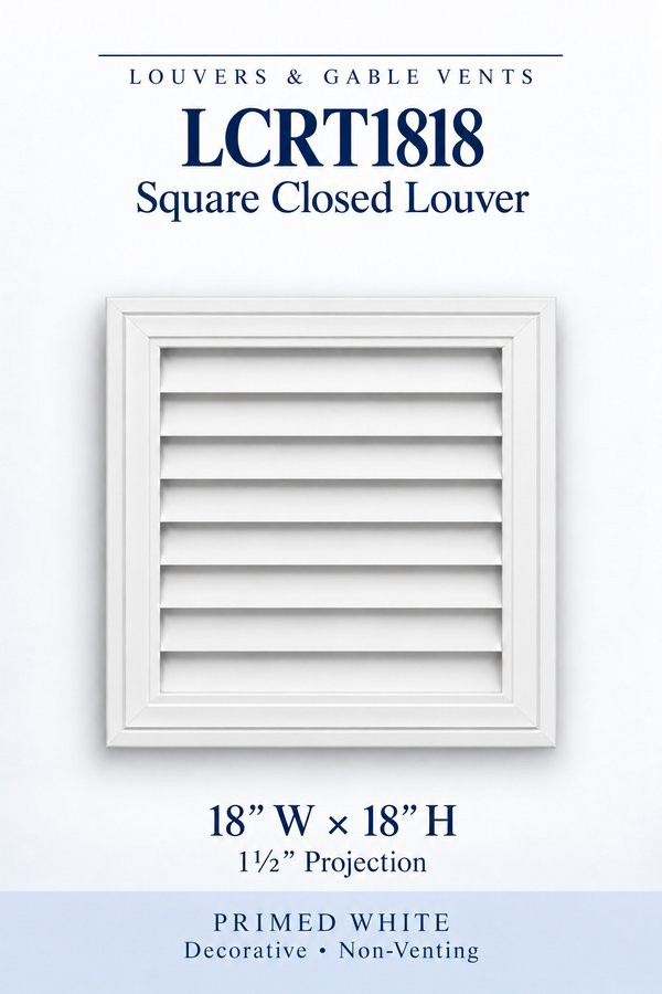 LCRT1818 Square Closed Louver — 18″ W × 18″ H — Primed White