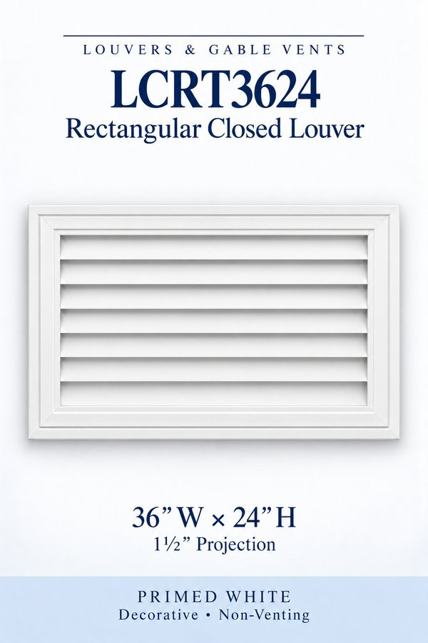 LCRT3624 Rectangular Closed Louver — 36″ W × 24″ H — Primed White