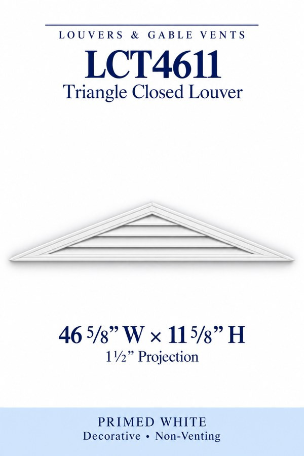 LCT4611 Triangle Closed Louver — 46 5/8″ W × 11 5/8″ H — Primed White