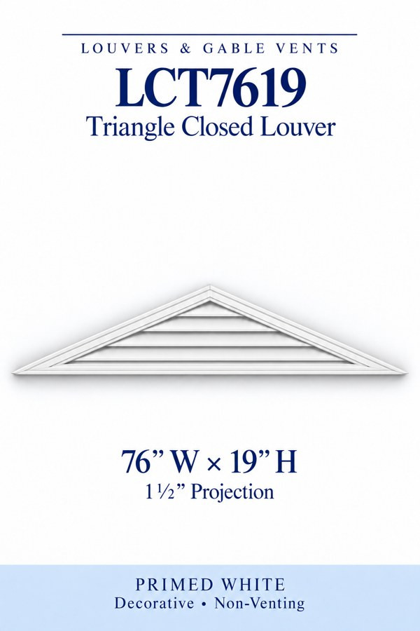 LCT7619 Triangle Closed Louver — 76″ W × 19″ H — Primed White