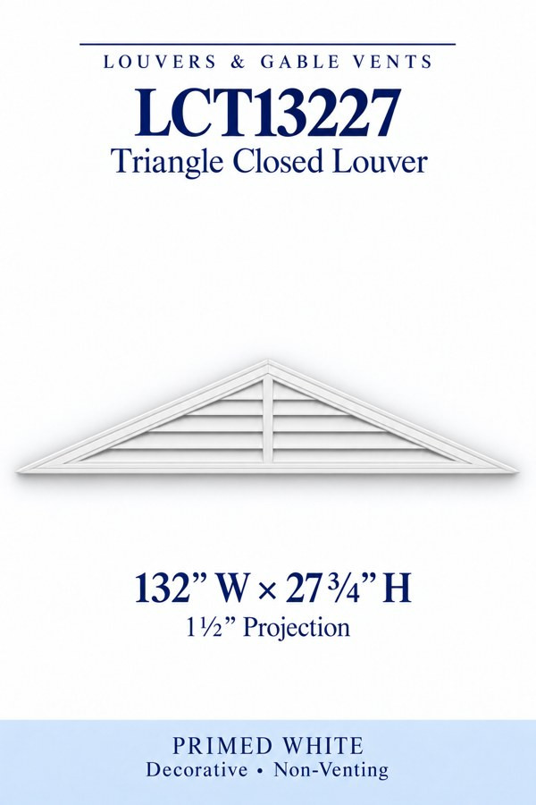 LCT13227 Triangle Closed Louver — 132″ W × 27 3/4″ H — Primed White