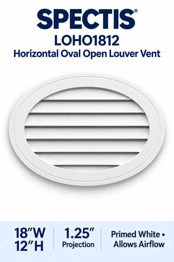 LOHO1812 Horizontal Oval Open Louver Vent — 18″ W × 12″ H — Primed White