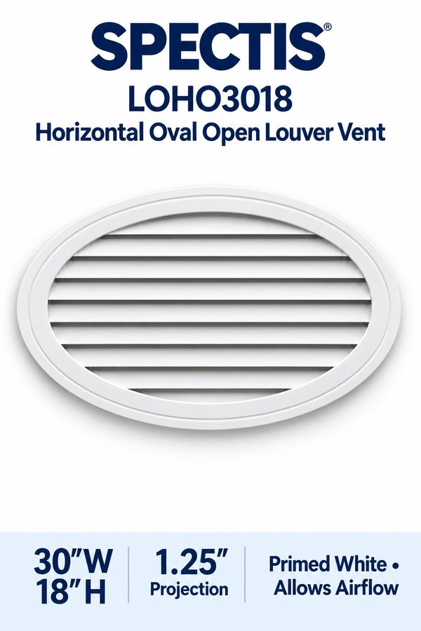 LOHO3018 Horizontal Oval Open Louver Vent — 30″ W × 18″ H — Primed White