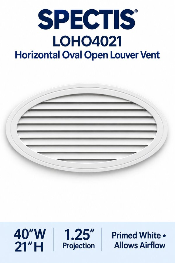 LOHO4021 Horizontal Oval Open Louver Vent — 40″ W × 21″ H — Primed White