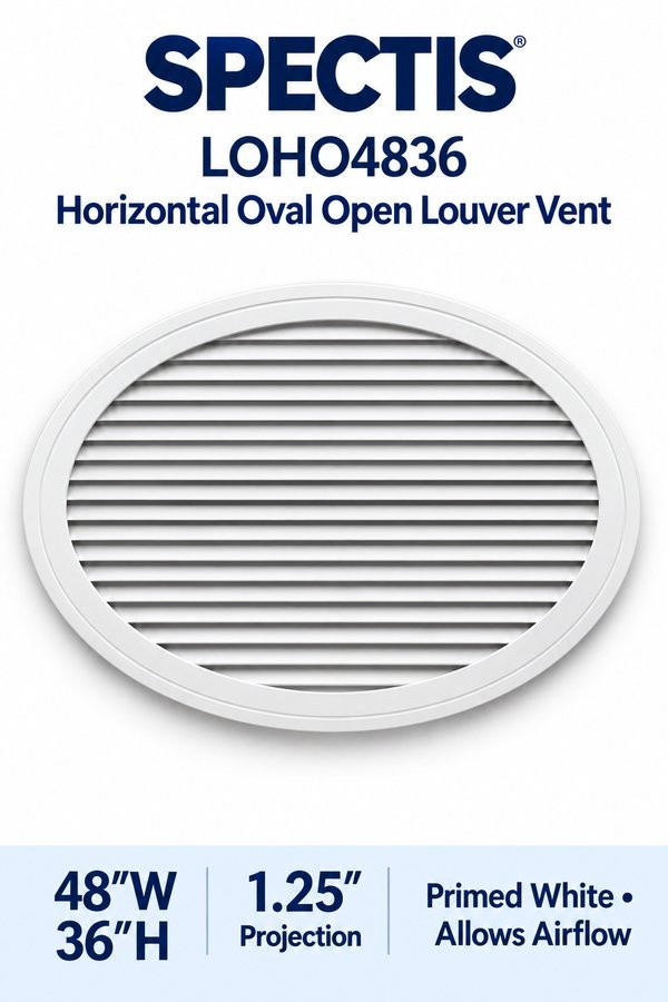 LOHO4836 Horizontal Oval Open Louver Vent — 48″ W × 36″ H — Primed White
