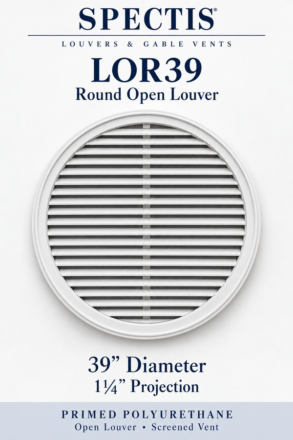 LOR39 Round Open Louver — 39″ W × 39″ H × 1¼″ projection — screened vent