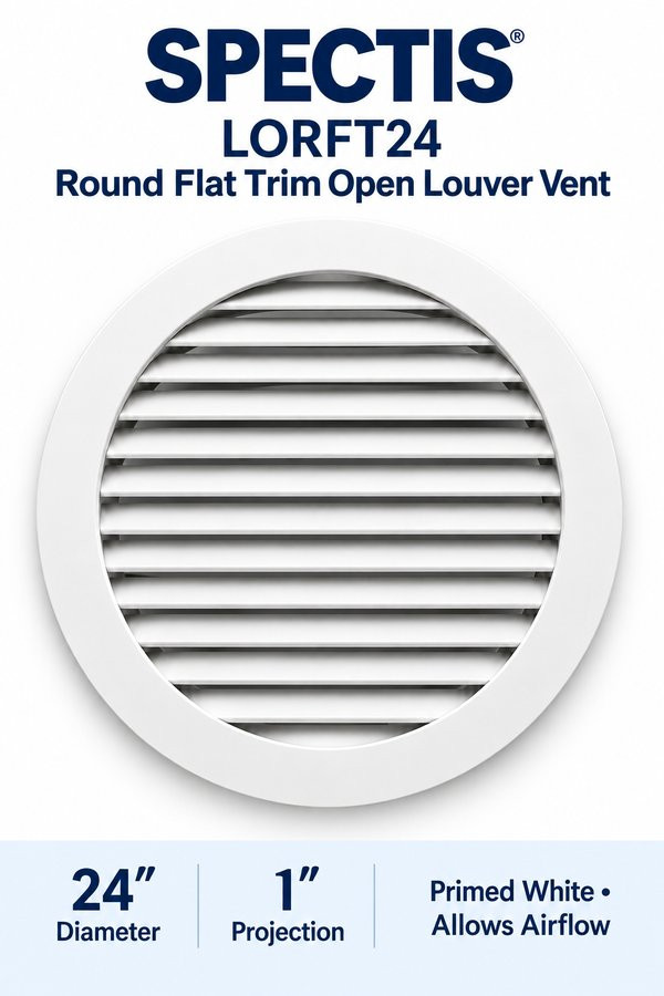 LORFT24 Round Flat Trim Open Louver Vent — 24″ W × 24″ H — Primed White