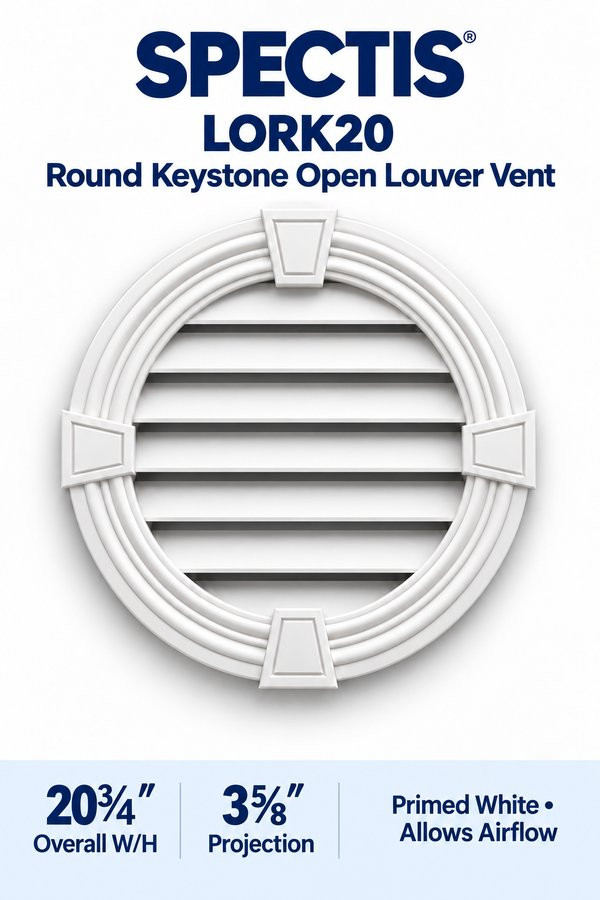 LORK20 Round with Keystones Open Louver Vent — 20 3/4″ W × 20 3/4″ H — Primed White