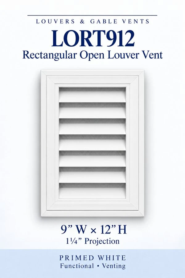 LORT912 Rectangular Open Louver Vent — 9″ W × 12″ H — Primed White