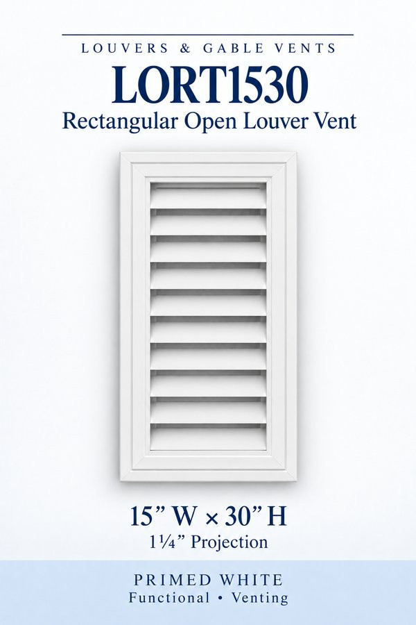 LORT1530 Rectangular Open Louver Vent — 15″ W × 30″ H — Primed White