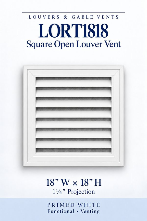 LORT1818 Square Open Louver Vent — 18″ W × 18″ H — Primed White