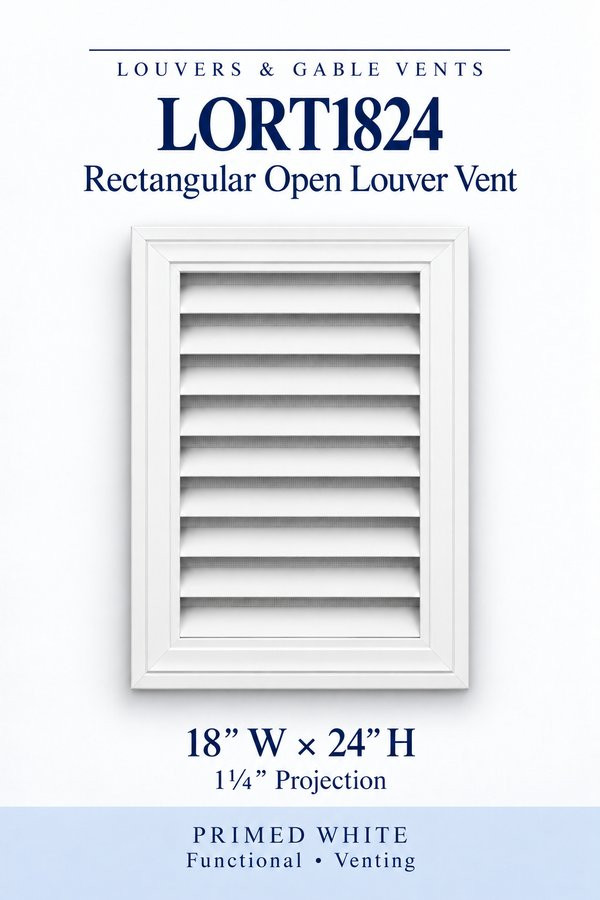 LORT1824 Rectangular Open Louver Vent — 18″ W × 24″ H — Primed White